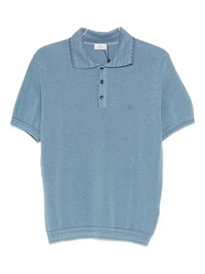 Etro Textured-knit Polo Shirt In Blue