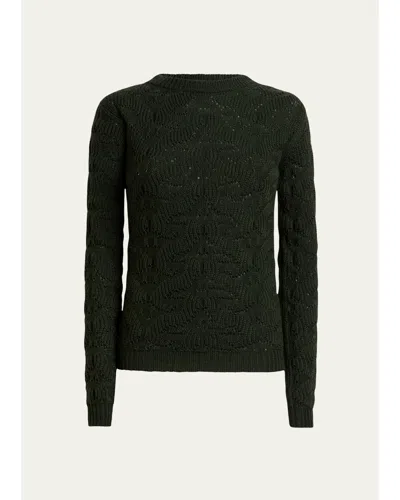 Etro Textured Pointelle Wool Crewneck Sweater In Dark Green