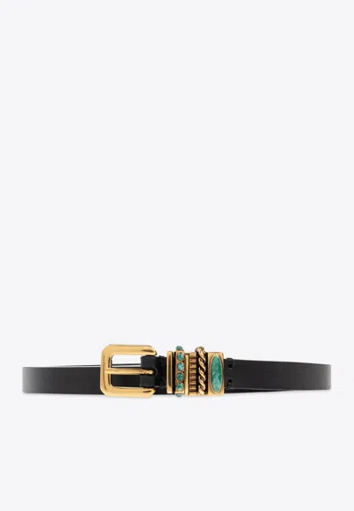 Etro Thin Leather Belt With Enamel In Black