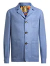 Etro Three-button Patch-pocket Linen Jacket In Blue