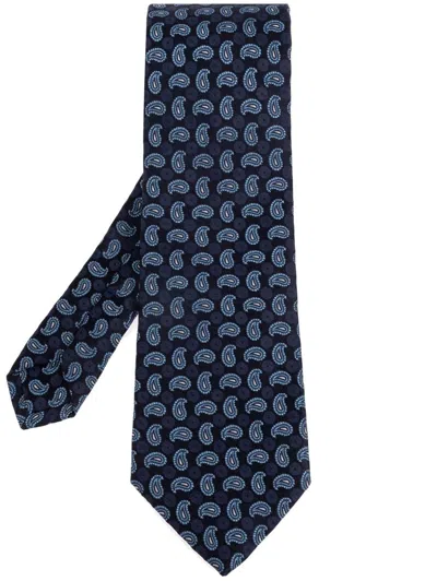 Etro Paisley Print Silk Tie In Blue