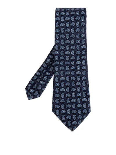 Etro Paisley Print Silk Tie In Blue