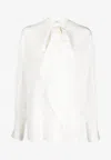 Etro Sardegna Tie-neck Pleated Silk Blouse In White