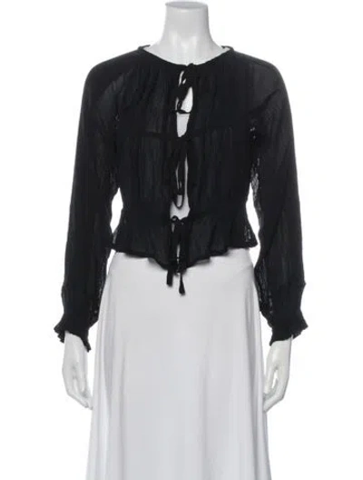 Pre-owned Etro Tie Neck Long Sleeve Blouse In Black