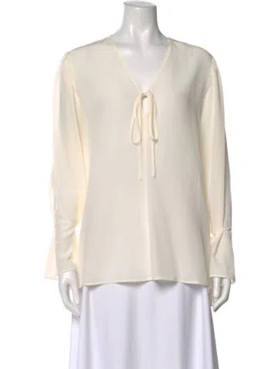 Pre-owned Etro Tie Neck Long Sleeve Blouse In White