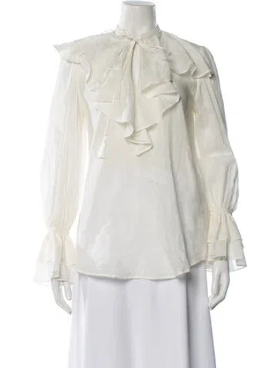 Pre-owned Etro Tie Neck Long Sleeve Blouse In White