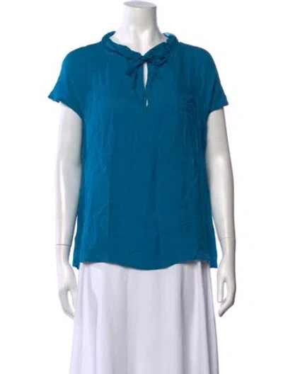 Pre-owned Etro Tie Neck Short Sleeve Blouse In Blue