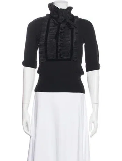 Pre-owned Etro Tie Neck Three-quarter Sleeve Top In Black