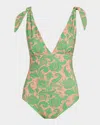 Etro Tie-shoulder One-piece Swimsuit In Print On Yellow Base