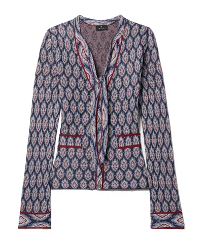 Etro Tie-neck Jacquard-knit Cardigan In Multi