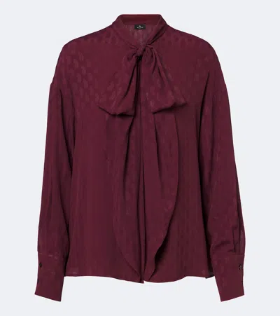 Etro Tie-neck Paisley Jacquard Blouse In Burgundy