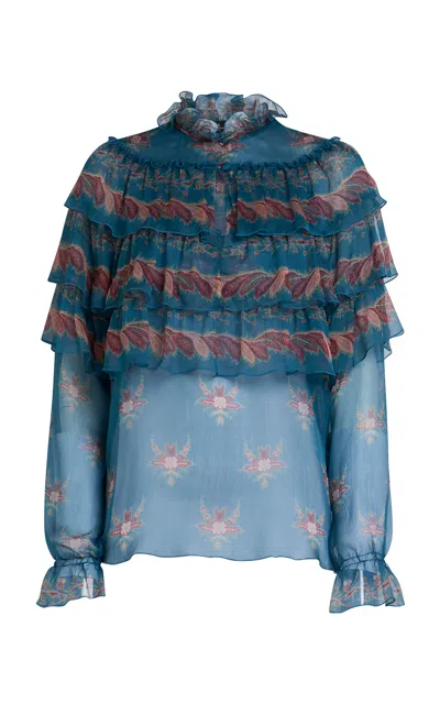 Etro Tiered Ruffled Silk Top In Multi