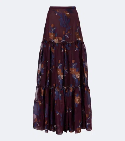 Etro Tiered Silk-blend Jacquard Maxi Skirt In Burgundy