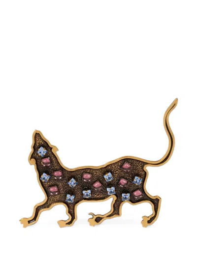 Etro Tiger Brooch With Coloured Rhinestones In Gold