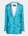 Etro Tile-print Engineered Silk Boyfriend Jacket In Print On Green Base