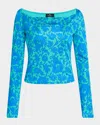 Etro Tile-print Jersey Long-sleeve Top In Print On Green Base