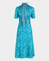 Etro Tile-print Neck-tie Silk Midi Dress In Print On Green Base