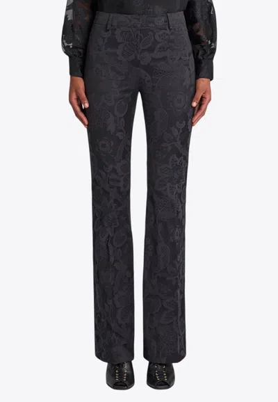 Etro Tonal Floral Jacquard Flared Pants