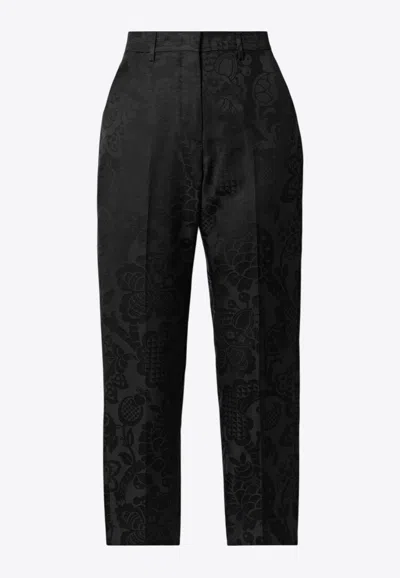 Etro Tonal Floral Jacquard Straight-leg Pants In Black