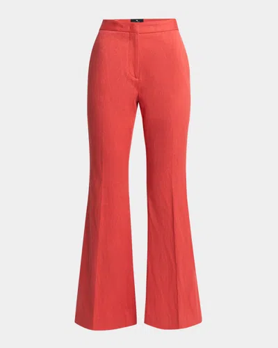 Etro Tonal Paisley Cotton Jacquard Flare Trouser In Coral