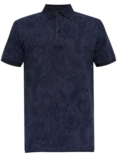 Etro Paisley-print Cotton Polo Shirt In Blue