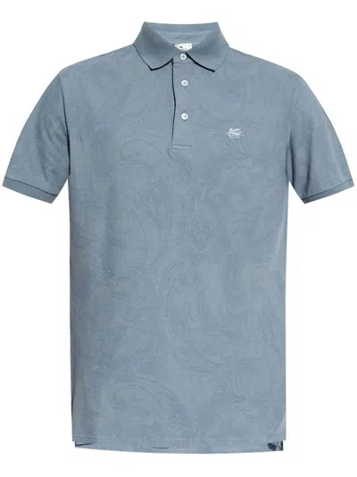 Etro Paisley-print Cotton-piqué Polo Shirt In Blue