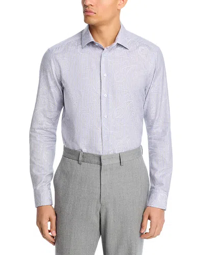 Etro Roma Regular Fit Stripe Paisley Jacquard Cotton Dress Shirt In White