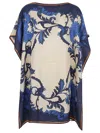 Etro Blue Dress With All-over Graphic Print And Straight Neckline In Silk Woman