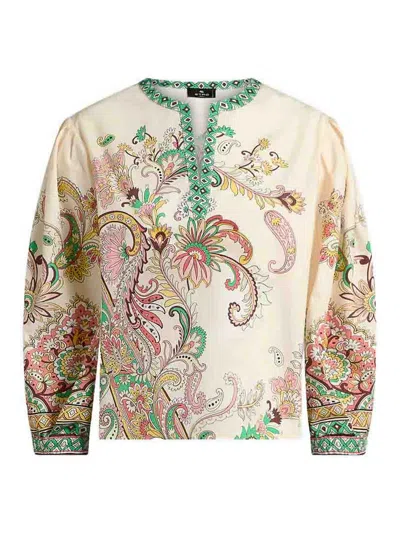 Etro Multicolor Blouse With V-neck And All-over Floral Print In Cotton Woman