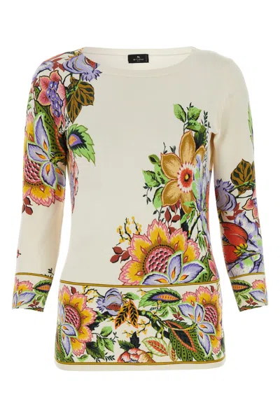 Etro Tree Of Life 3/4-sleeve Stampa Croce Pullover In Print Floral White