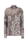Etro Grey Floral Print Knitted Wool Sweater