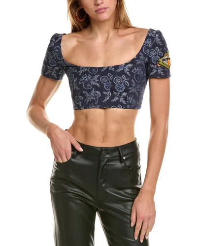 Etro Floral-jacquard Crop Top In Blue