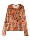 Etro Emerald Paisley Velvet Long Sleeve Crewneck In Multi