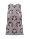 Etro Crystal Feather Embellished Foulard Knit Tank Top In Blue