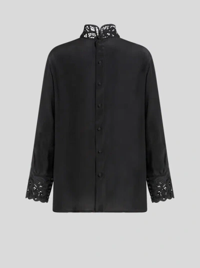 Etro , Crepe De Chine Top, Woman, Black, Size 44 In Schwarz