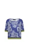 Etro Floral-print Contrasting-trim Blouse In Blue