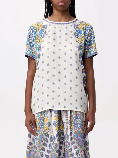 Etro Multi-coloured Floral Print Top With Back Button Fastening In White