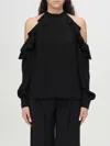Etro Draped Detail Cold Shoulder Blouse With Ruffled Design In Black