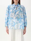 Etro Loose-fit Cotton Shirt With V-neck And Floral Pattern In Blau