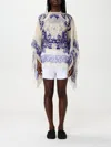 Etro Blue Cape With All-over Paisley Print In Silk Woman In White