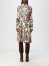 Etro White Printed Viscose Midi Dress In Yellow Cream
