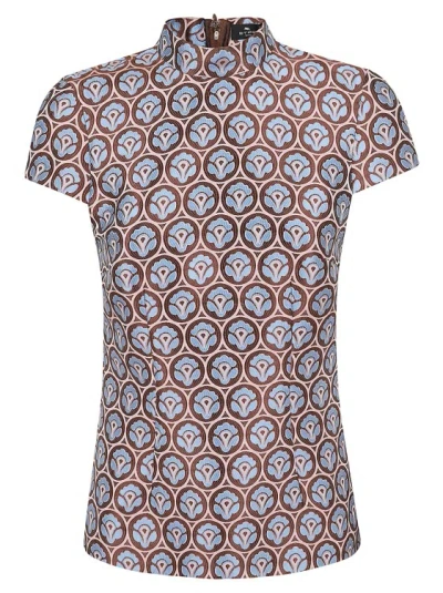 Etro Top In Shiny Silk Blend Jacquard With Aurea In Grey
