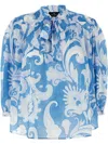 Etro Loose-fit Cotton Shirt With V-neck And Floral Pattern In Multicolor