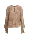 Etro Silk Crepon Top With Intricate Paisley Foliage Print In Pink
