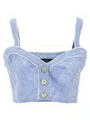 Etro Paisley Print Button Detail Cropped Top In Blue
