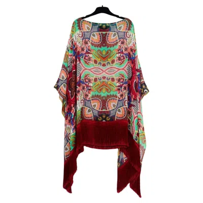 Pre-owned Etro Top Patchwork Silk Kaftan Blouse O/s In Brown