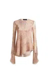 Etro Silk Crepon Top With Intricate Paisley Foliage Print In Pink