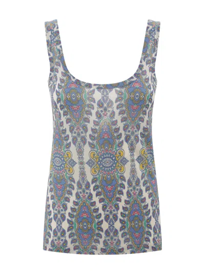 Etro Woman Top Azure Size 6 Viscose In Multi