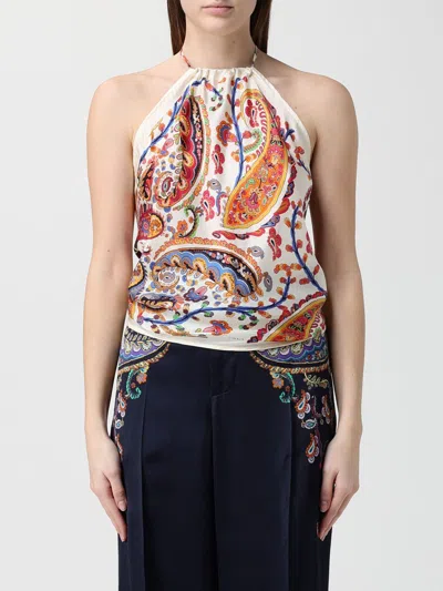 Etro Women Silk Top With American Neckline And Floral Paisley Pattern In Multi