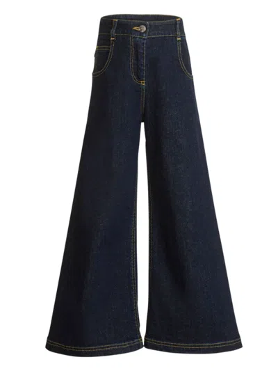 Etro Kids' Topstitched Bootcut Jeans In Blue